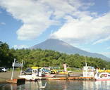 朝、富士山、山中湖。